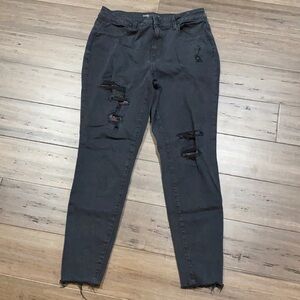 Maurices black jeans‎ high rise ripped plaid patched raw hem distressed